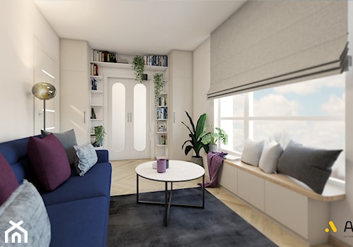 Pokój gościnny z niebieską sofą - zdjęcie od Studio Projektowe Atoato