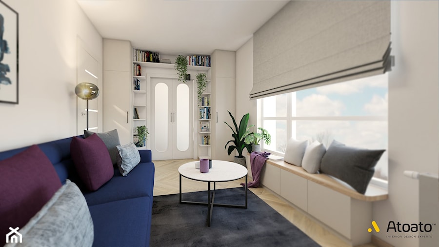 Pokój gościnny z niebieską sofą - zdjęcie od Studio Projektowe Atoato
