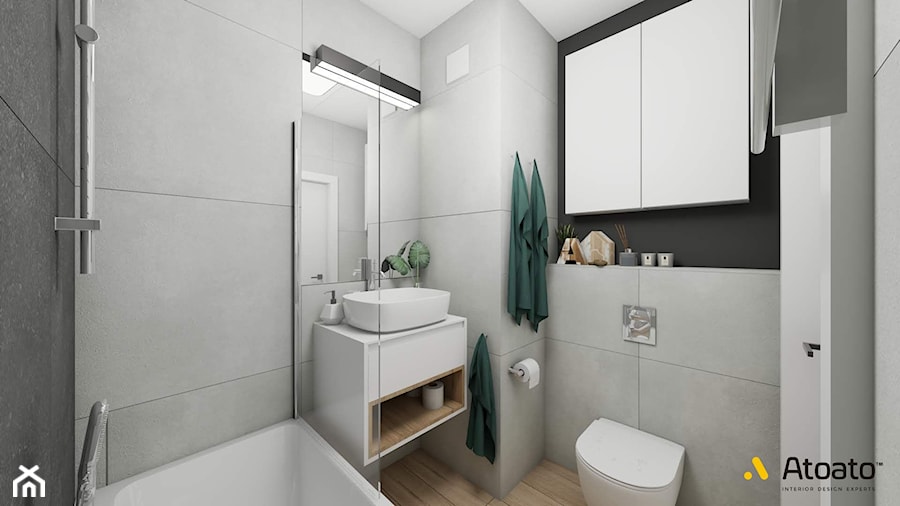 łazienka z szarymi płytkami - zdjęcie od Studio Projektowe Atoato