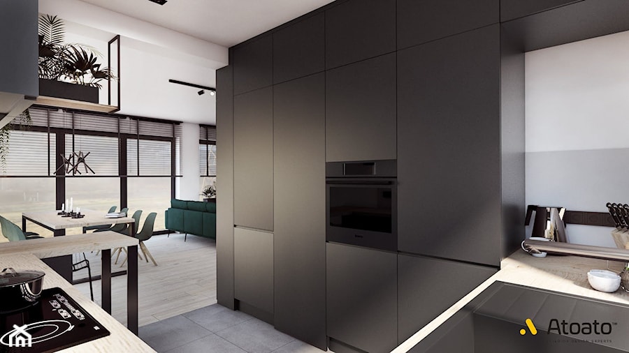 Zabudowa kuchenna z ukrytymi drzwiami do spiżarni - zdjęcie od Studio Projektowe Atoato