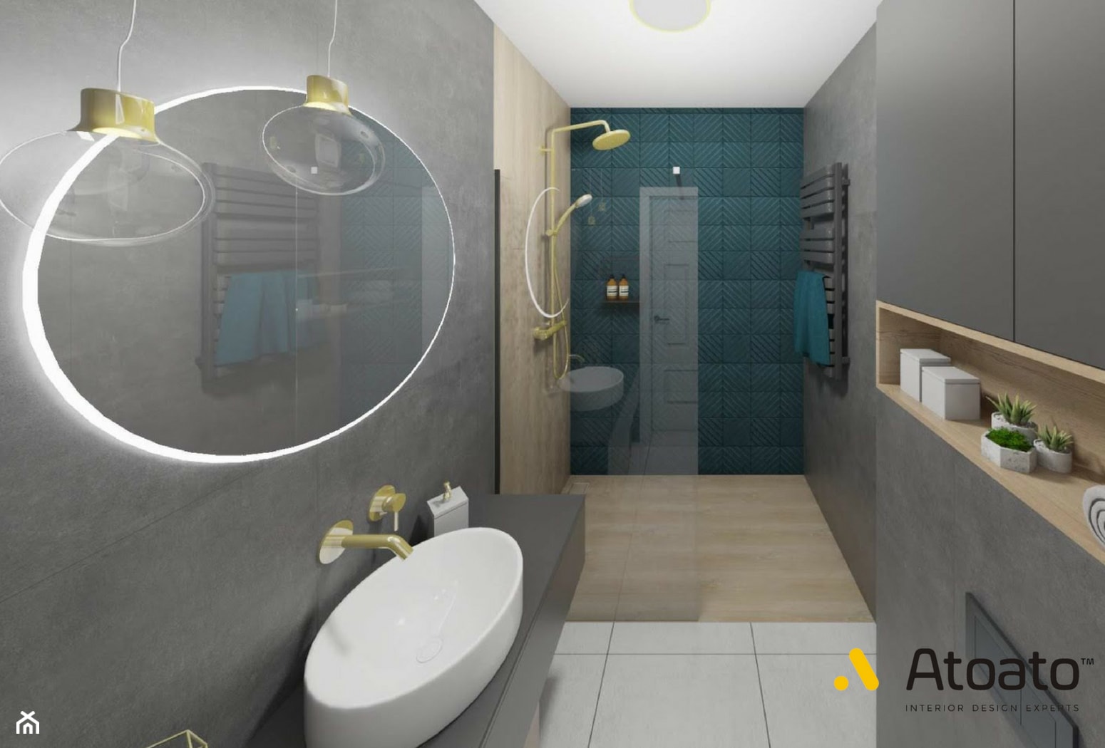 Turkusowe płytki w łazience - zdjęcie od Studio Projektowe Atoato - Homebook
