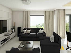 salon z czarna sofą w stylu glamour - zdjęcie od Studio Projektowe Atoato