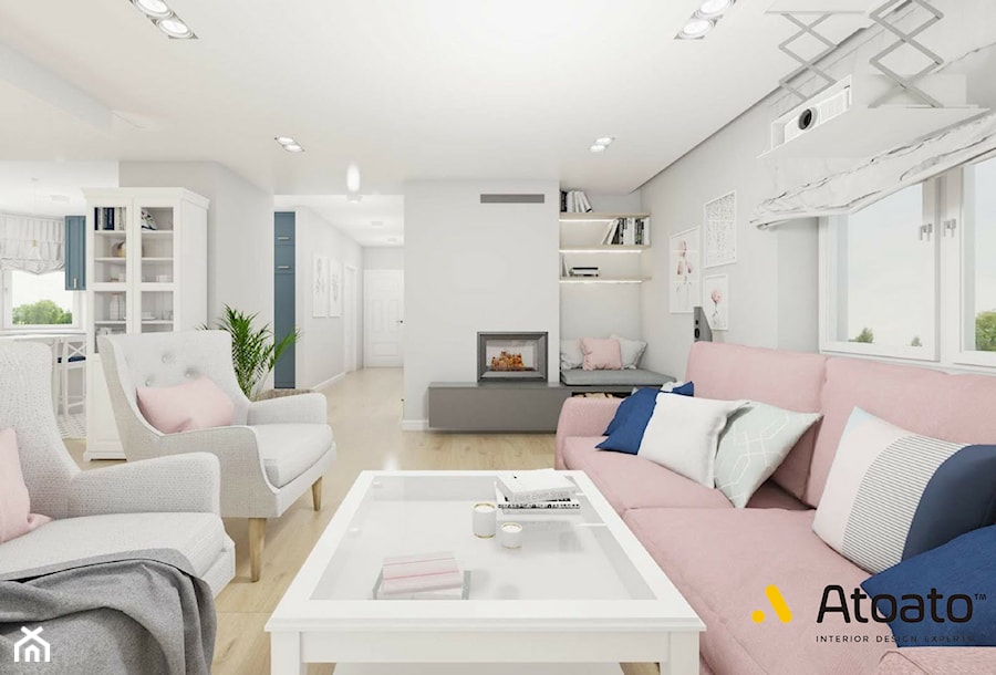 salon z różowa sofą - zdjęcie od Studio Projektowe Atoato