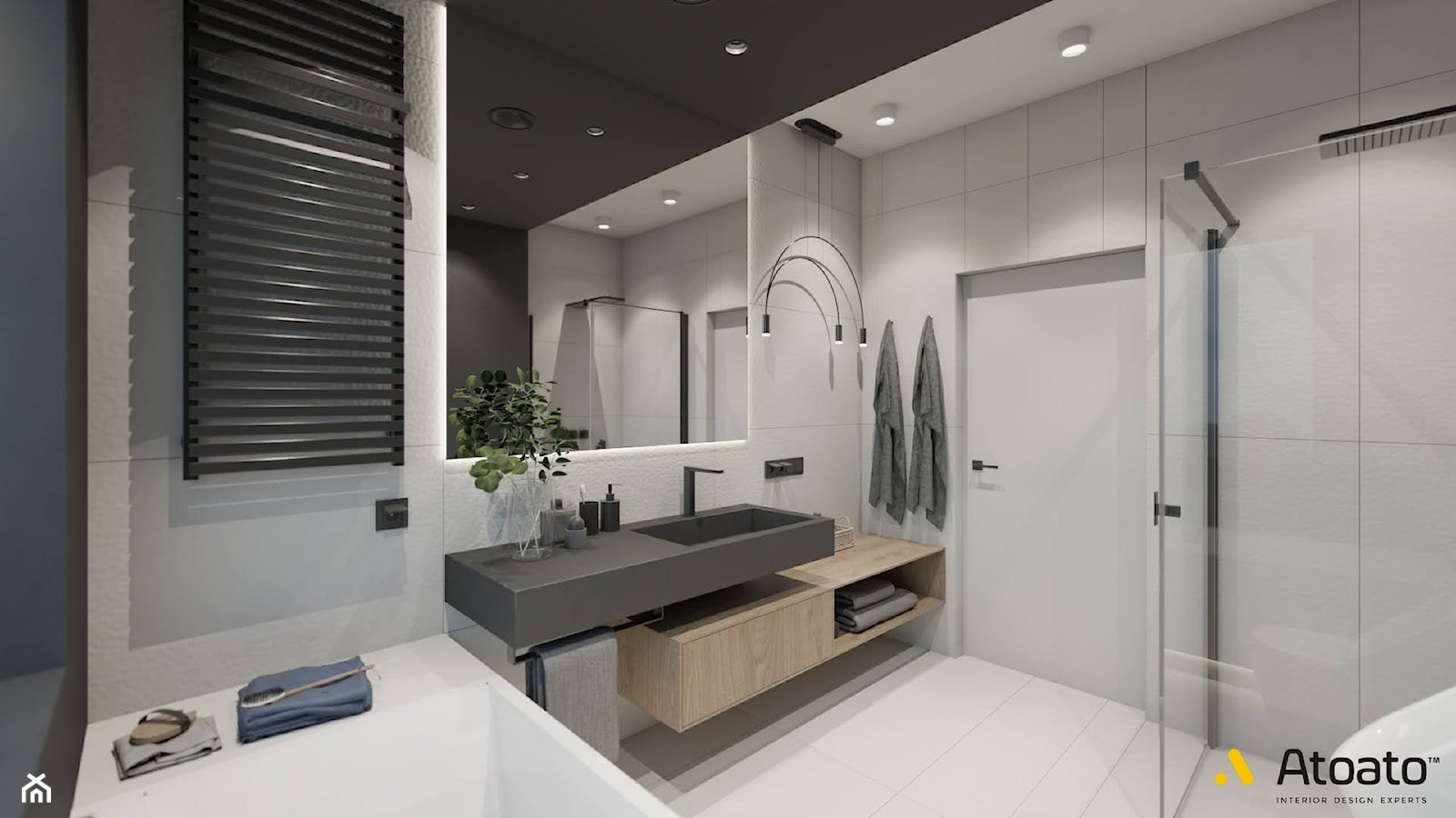 Łazienka z czarną umywalką - zdjęcie od Studio Projektowe Atoato - Homebook