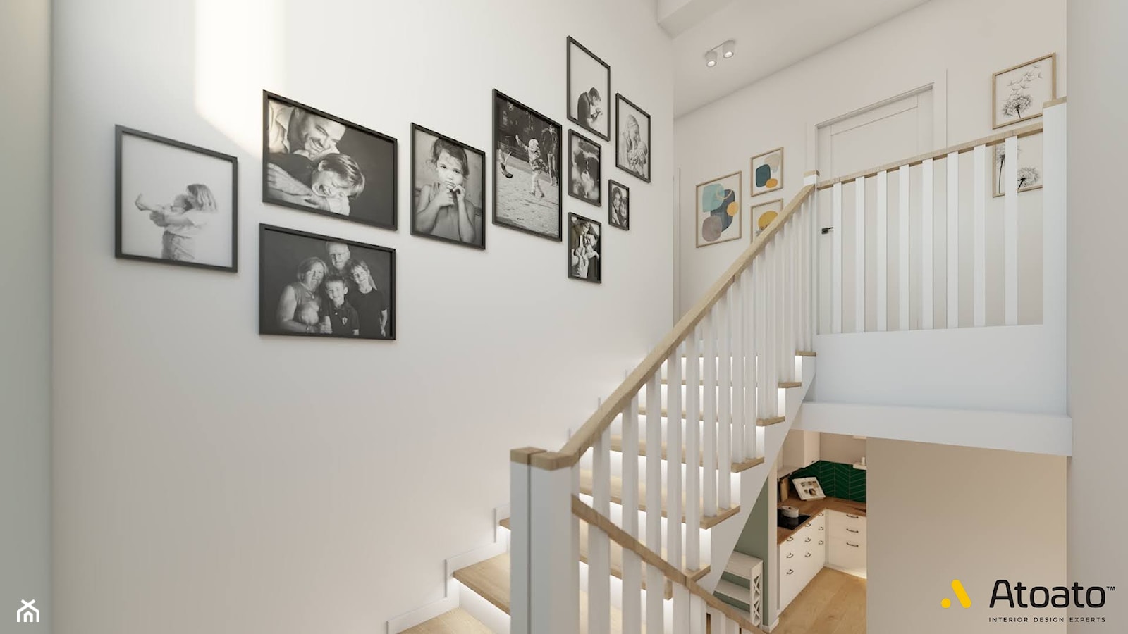 Korytarz z podświetlonymi schodami - zdjęcie od Studio Projektowe Atoato - Homebook