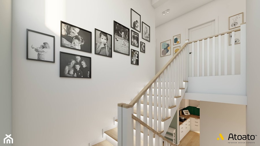 Korytarz z podświetlonymi schodami - zdjęcie od Studio Projektowe Atoato