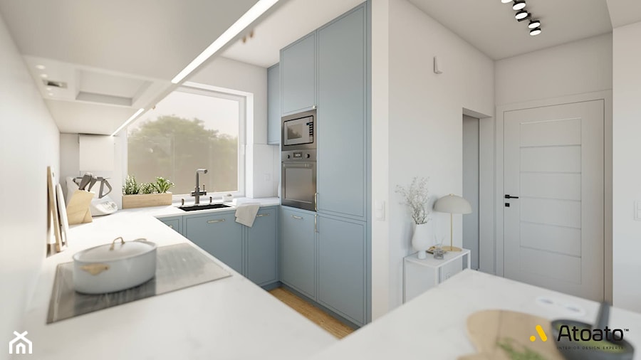 Niebieska kuchnia z oknem - zdjęcie od Studio Projektowe Atoato