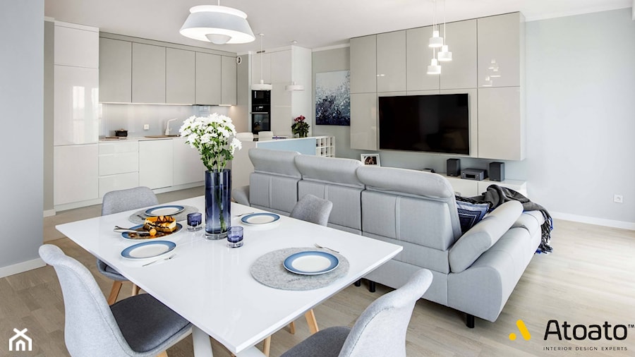 salon z kuchnią w stylu skandynawskim - zdjęcie od Studio Projektowe Atoato