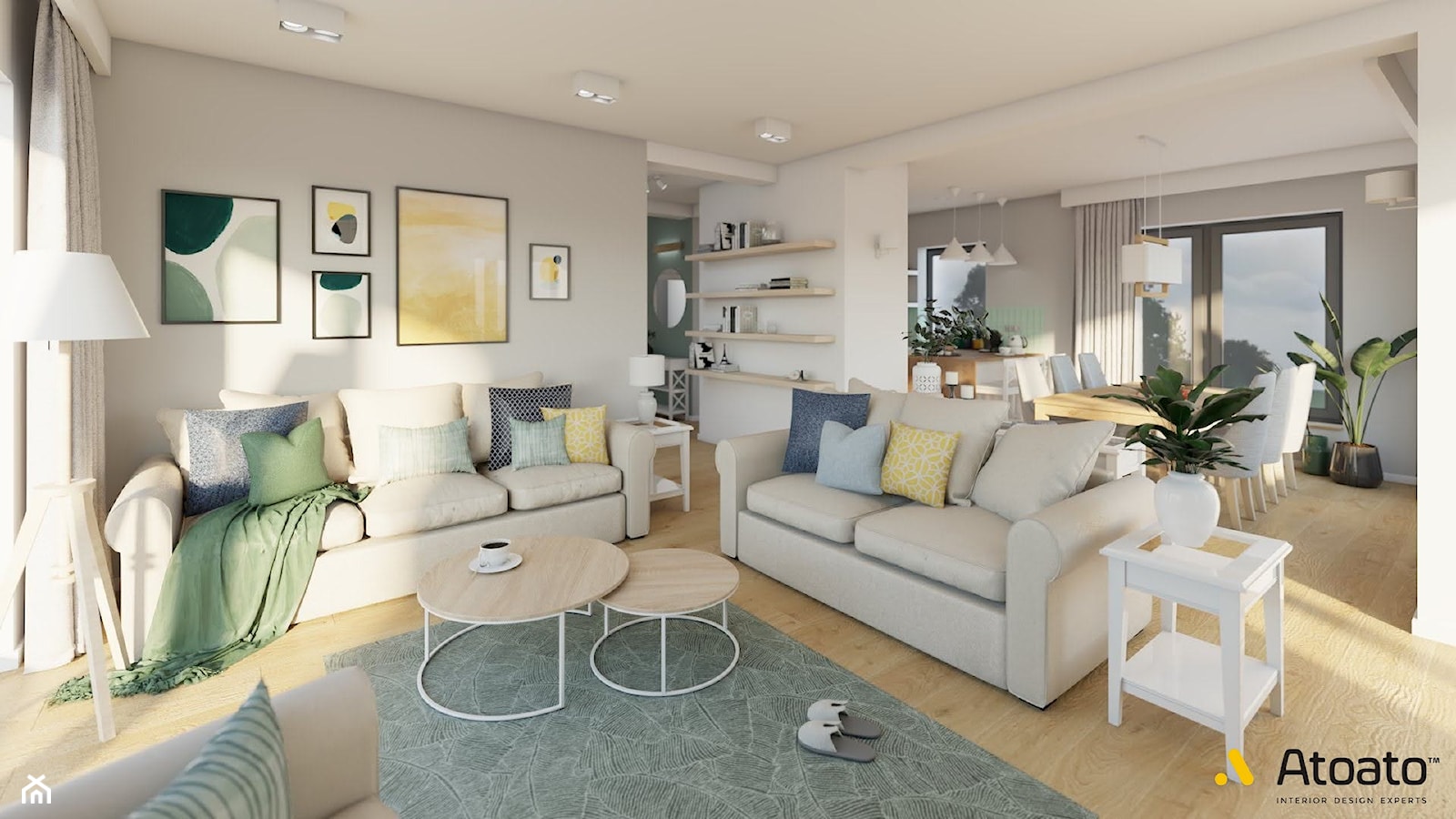 Jasny salon z dwiema sofami - zdjęcie od Studio Projektowe Atoato - Homebook