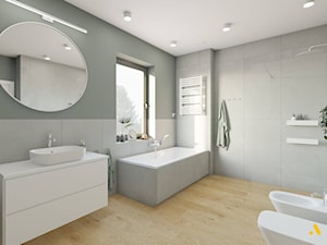Szara łazienka z dużą wanną - zdjęcie od Studio Projektowe Atoato