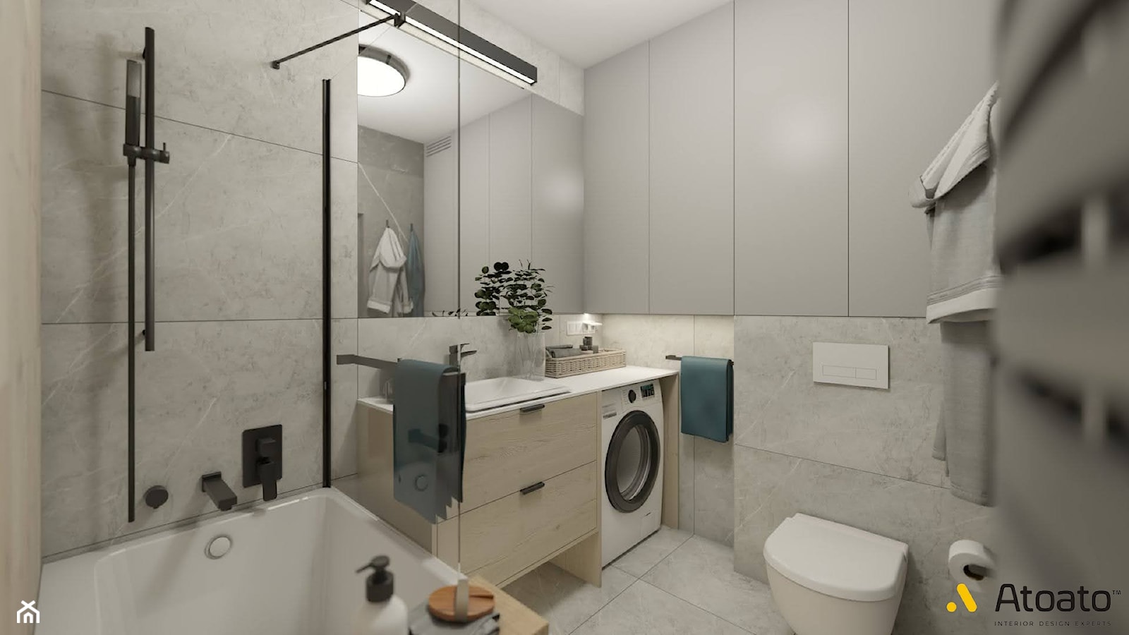 Szara łazienka z wanną - zdjęcie od Studio Projektowe Atoato - Homebook
