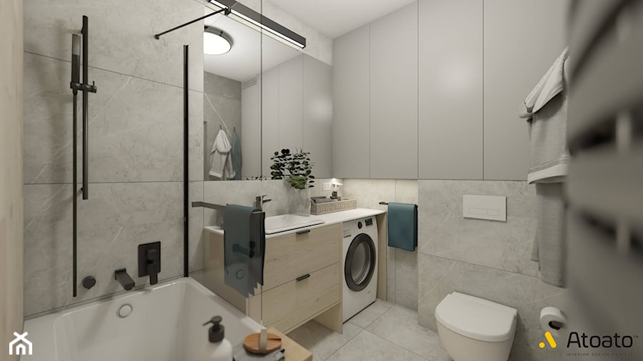 Szara łazienka z wanną - zdjęcie od Studio Projektowe Atoato