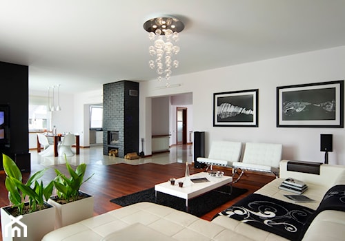 rezydencja - Duży biały salon z jadalnią, styl minimalistyczny - zdjęcie od Studio Projektowe Atoato