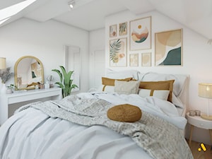 jasna sypialnia w stylu boho - zdjęcie od Studio Projektowe Atoato