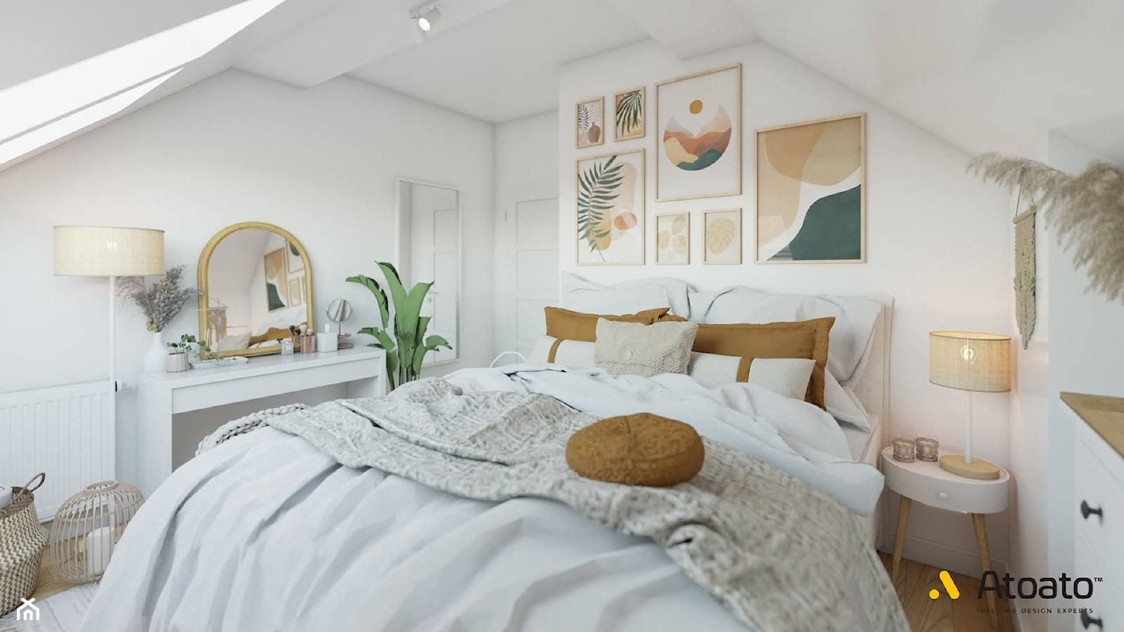 jasna sypialnia w stylu boho - zdjęcie od Studio Projektowe Atoato - Homebook