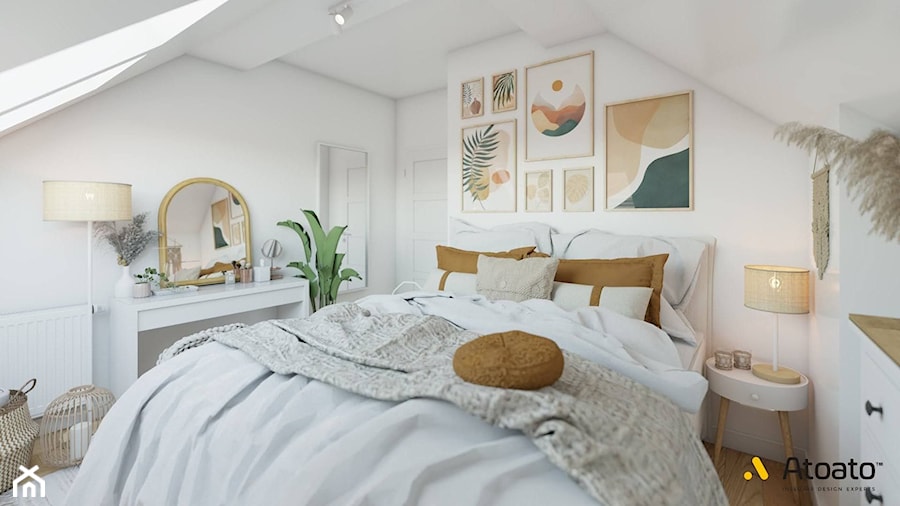 jasna sypialnia w stylu boho - zdjęcie od Studio Projektowe Atoato