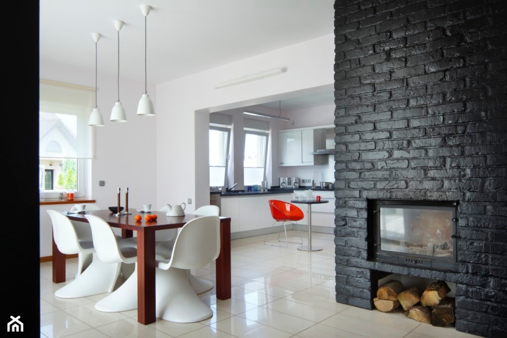 rezydencja - Średnia biała czarna jadalnia w salonie, styl nowoczesny - zdjęcie od Studio Projektowe Atoato - Homebook
