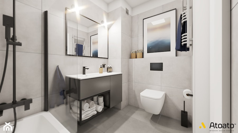 Łazienka z dużym lustrem - zdjęcie od Studio Projektowe Atoato