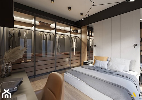 Sypialnia z dużą podświetloną szafą - zdjęcie od Studio Projektowe Atoato