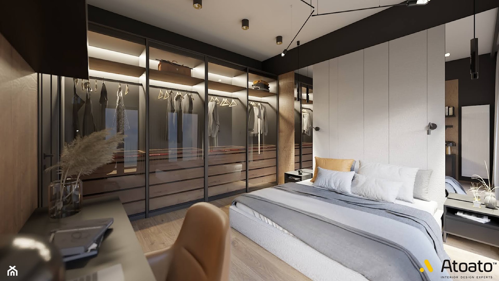 Sypialnia z dużą podświetloną szafą - zdjęcie od Studio Projektowe Atoato - Homebook