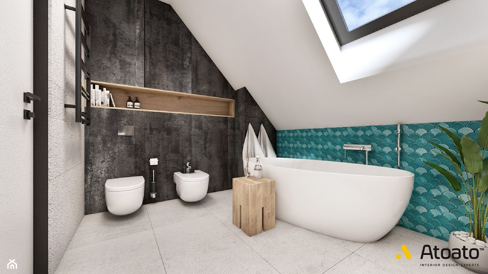 łazienka z betonową ścianą - zdjęcie od Studio Projektowe Atoato - Homebook