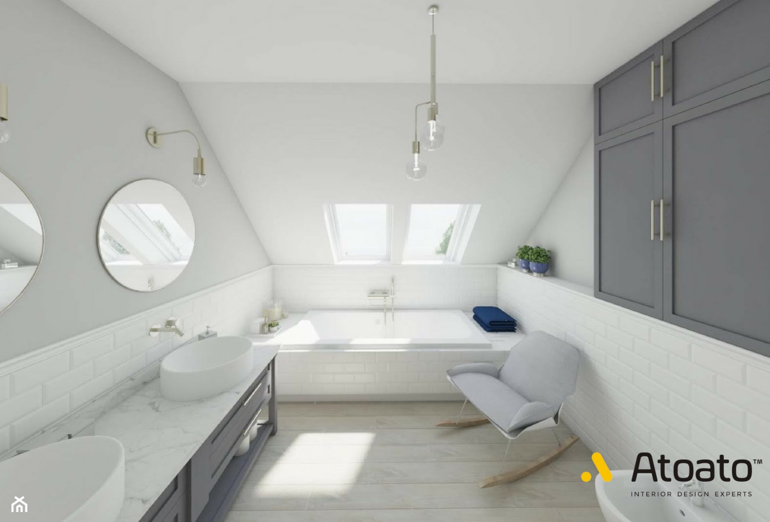biała łazienka ze skosami - zdjęcie od Studio Projektowe Atoato - Homebook