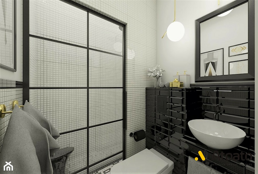 łazienka z czarną płytką - zdjęcie od Studio Projektowe Atoato