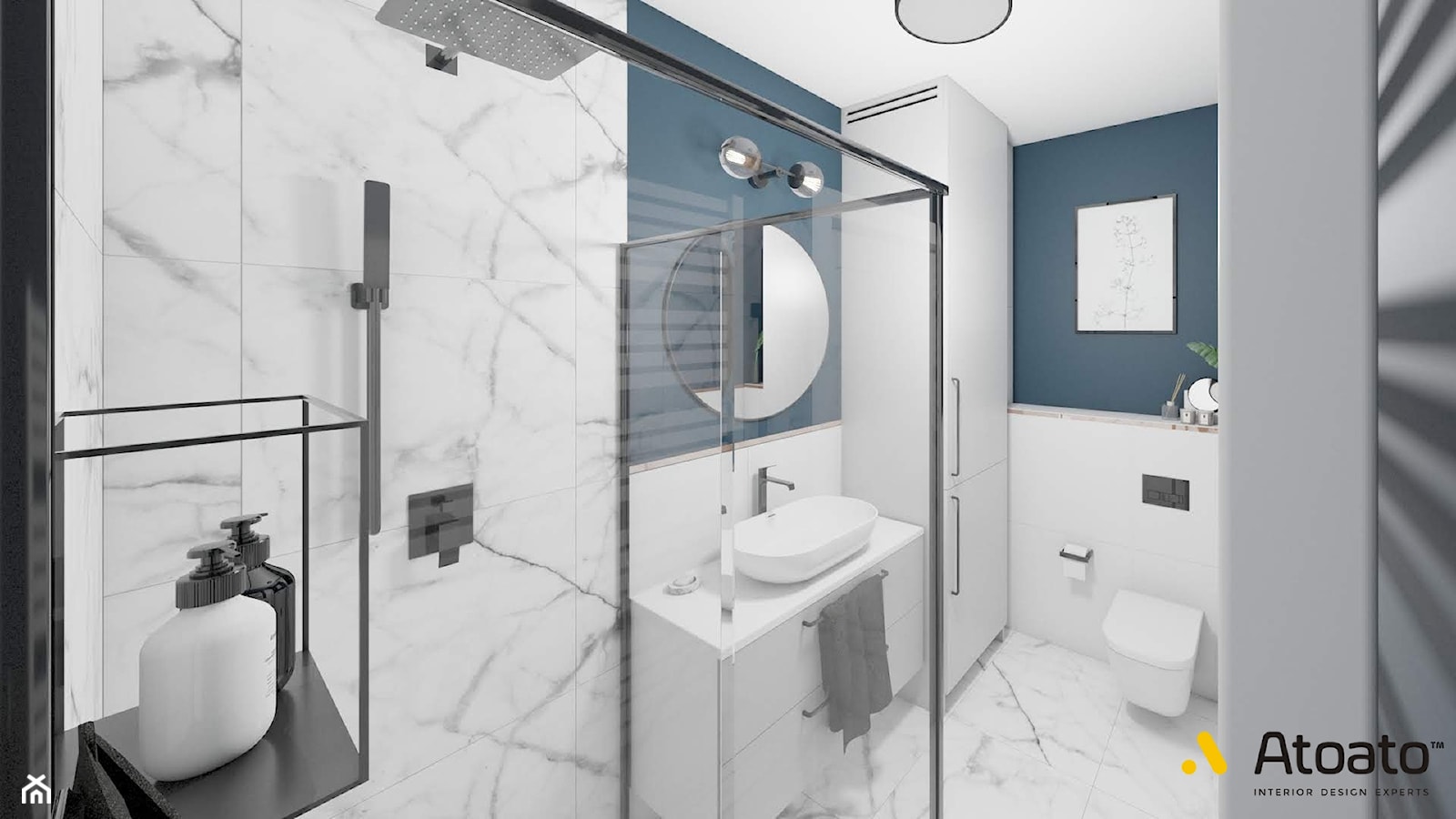 łazienka biało-niebieska - zdjęcie od Studio Projektowe Atoato - Homebook
