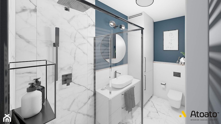 łazienka biało-niebieska - zdjęcie od Studio Projektowe Atoato