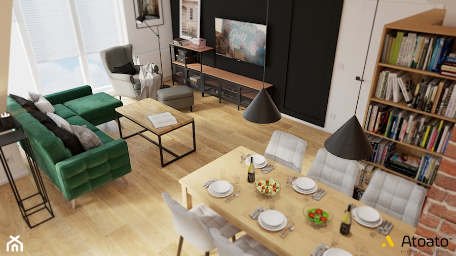 Salon z zieloną sofą - zdjęcie od Studio Projektowe Atoato
