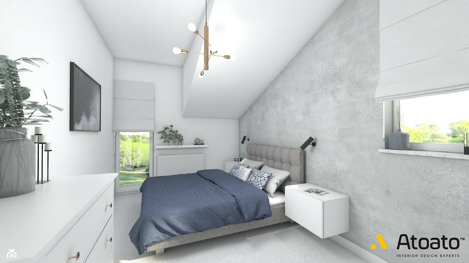 sypialnia z masa betonową na ścianie - zdjęcie od Studio Projektowe Atoato - Homebook