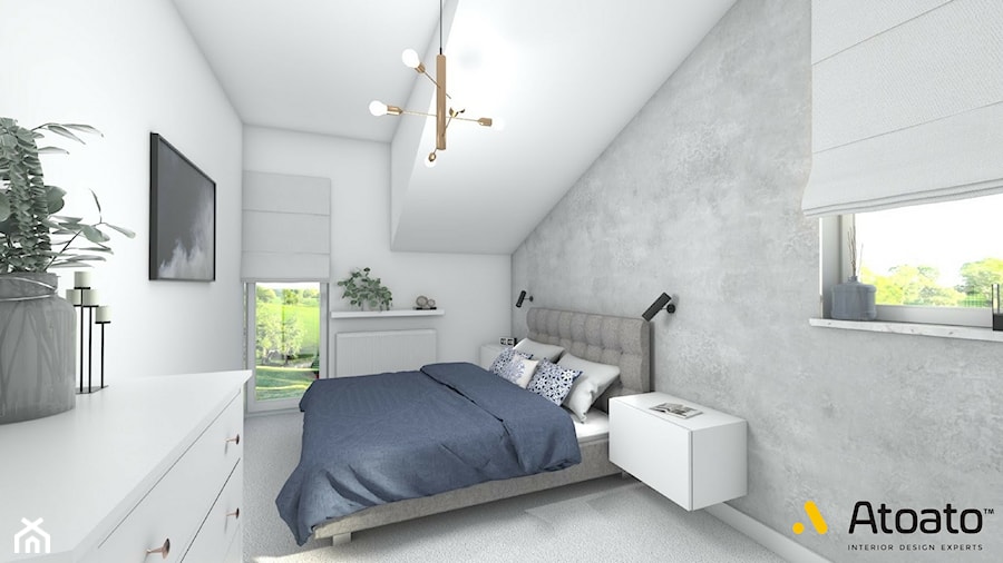 sypialnia z masa betonową na ścianie - zdjęcie od Studio Projektowe Atoato