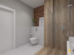 łazienka z drewnopodobna płytką - zdjęcie od Studio Projektowe Atoato