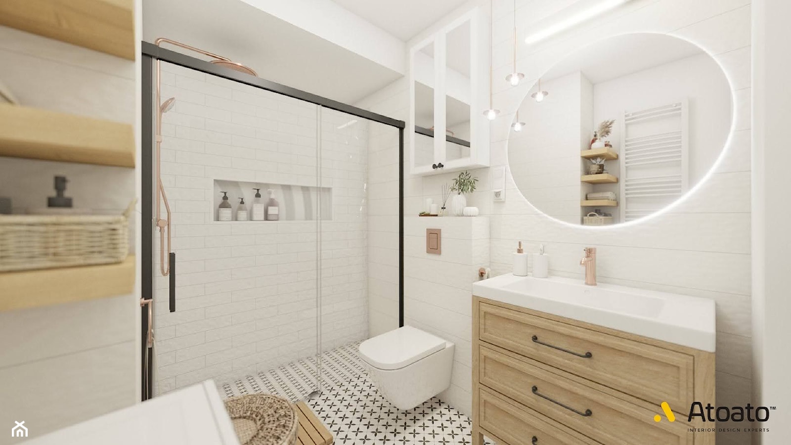 jasna łazienka w stylu boho - zdjęcie od Studio Projektowe Atoato - Homebook