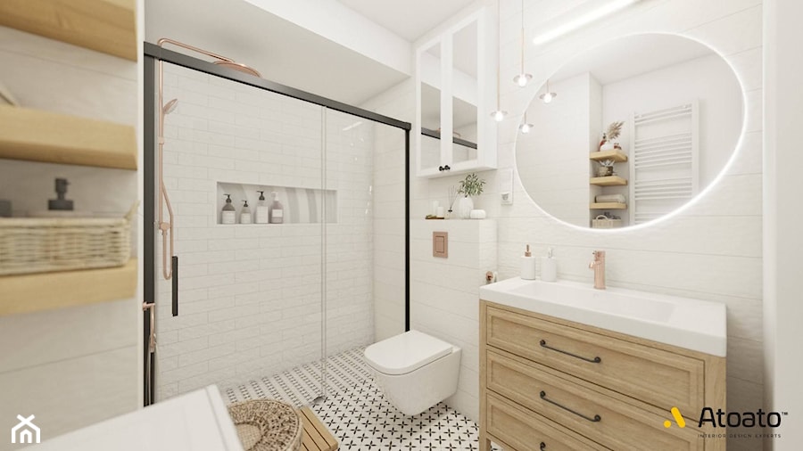 jasna łazienka w stylu boho - zdjęcie od Studio Projektowe Atoato