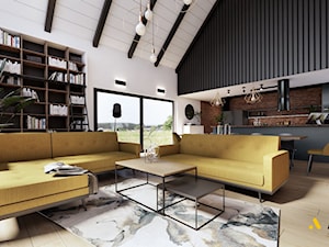 salon z kuchnią w domu typu stodoła - zdjęcie od Studio Projektowe Atoato
