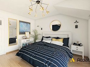 elegancka sypialnia granatowa z elementami złota - zdjęcie od Studio Projektowe Atoato