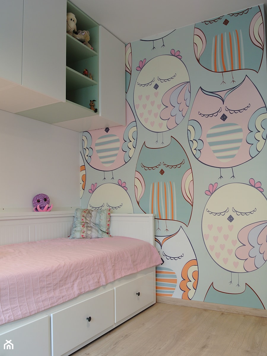 Mieszkanie w Krakowie 2+2 - Mały biały niebieski pokój dziecka dla dziecka dla nastolatka dla dziewczynki, styl nowoczesny - zdjęcie od Justyna Lewicka Design