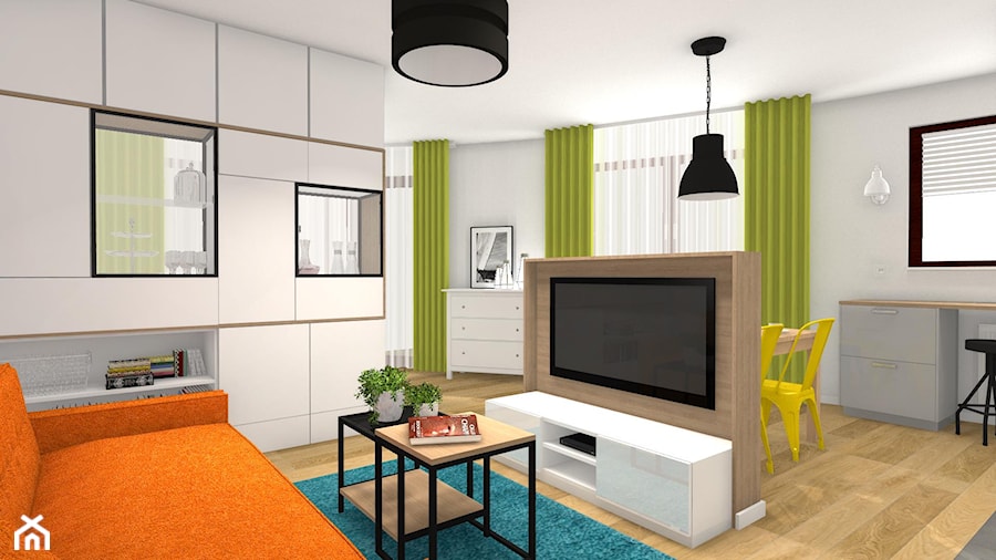 Kolor z elementami loftowymi - Mały szary salon z jadalnią, styl nowoczesny - zdjęcie od Justyna Lewicka Design