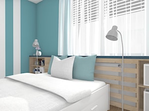 Pastelowo - Mała biała niebieska sypialnia, styl skandynawski - zdjęcie od Justyna Lewicka Design