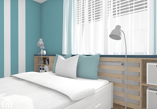 Pastelowo - Mała biała niebieska sypialnia, styl skandynawski - zdjęcie od Justyna Lewicka Design