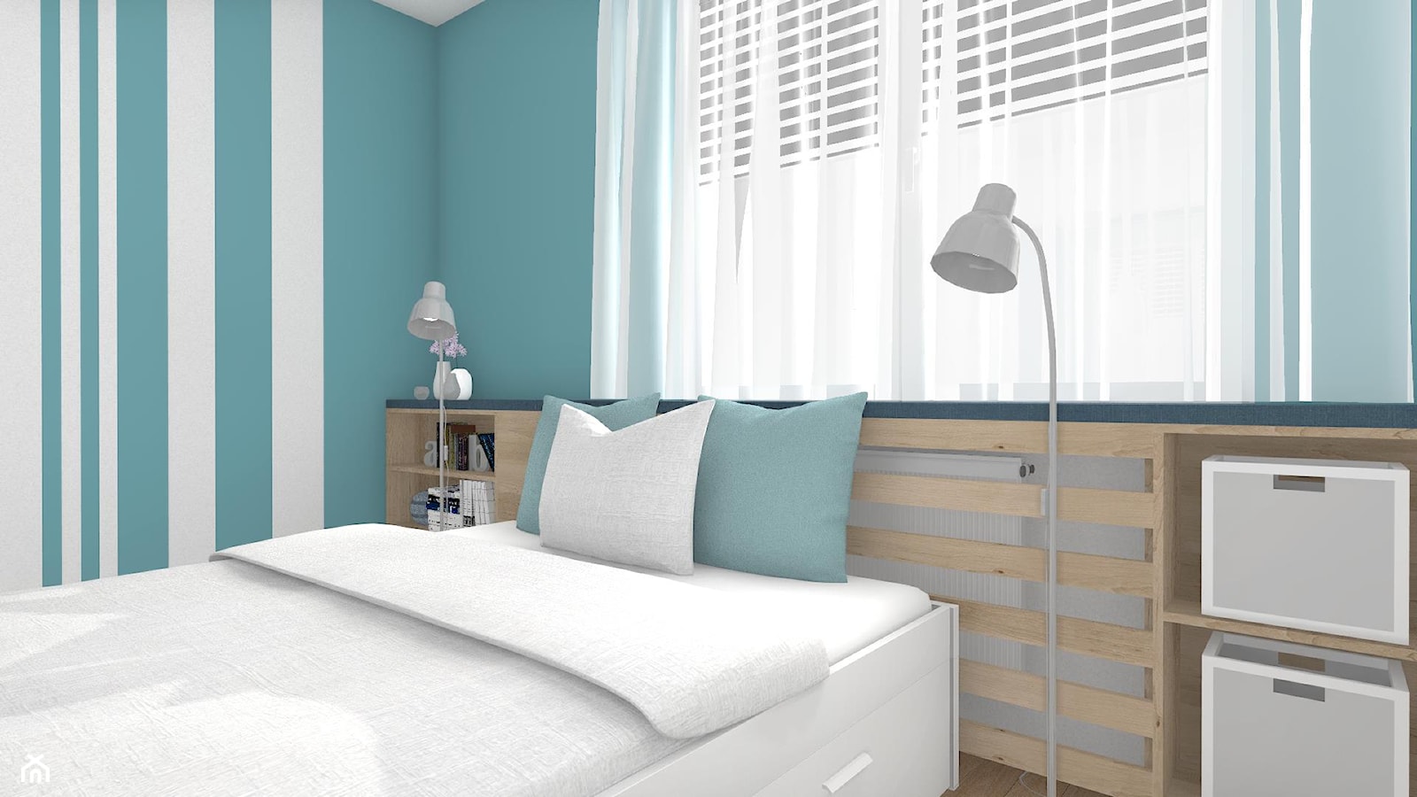 Pastelowo - Mała biała niebieska sypialnia, styl skandynawski - zdjęcie od Justyna Lewicka Design - Homebook