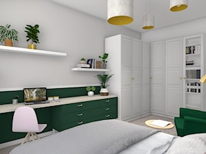 Pokój 3w1 - Średnie w osobnym pomieszczeniu z sofą białe szare zielone biuro, styl skandynawski - zdjęcie od Justyna Lewicka Design