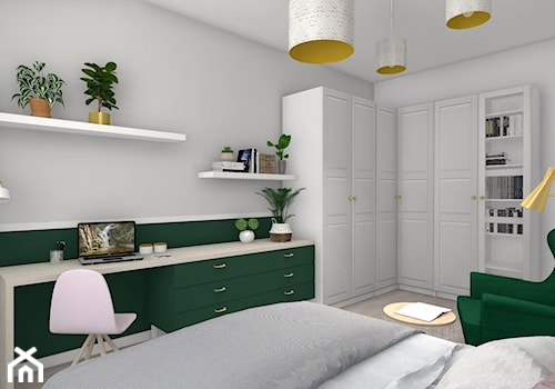 Pokój 3w1 - Średnie w osobnym pomieszczeniu z sofą białe szare zielone biuro, styl skandynawski - zdjęcie od Justyna Lewicka Design