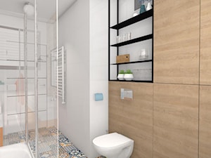 Kolor z elementami loftowymi - Mała na poddaszu bez okna łazienka, styl nowoczesny - zdjęcie od Justyna Lewicka Design