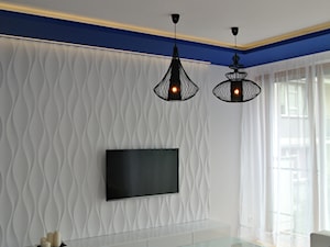 Osiedle Wesoła 2 - Mały biały niebieski salon, styl nowoczesny - zdjęcie od Justyna Lewicka Design