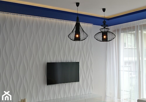 Osiedle Wesoła 2 - Mały biały niebieski salon, styl nowoczesny - zdjęcie od Justyna Lewicka Design