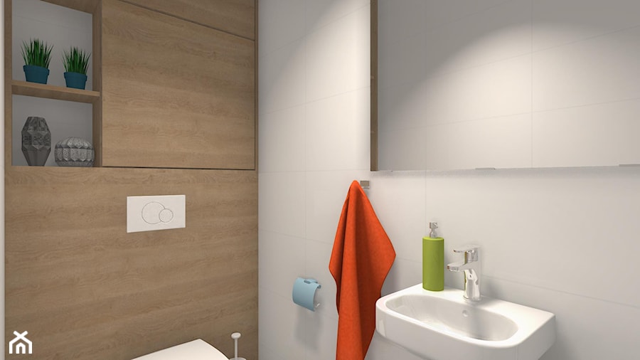 Kolor z elementami loftowymi - Mała na poddaszu bez okna z lustrem łazienka, styl nowoczesny - zdjęcie od Justyna Lewicka Design