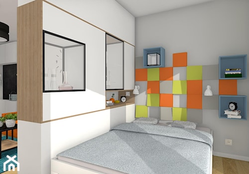 Kolor z elementami loftowymi - Średnia szara sypialnia, styl nowoczesny - zdjęcie od Justyna Lewicka Design