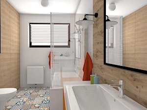 Kolor z elementami loftowymi - Mała na poddaszu z lustrem łazienka z oknem, styl nowoczesny - zdjęcie od Justyna Lewicka Design
